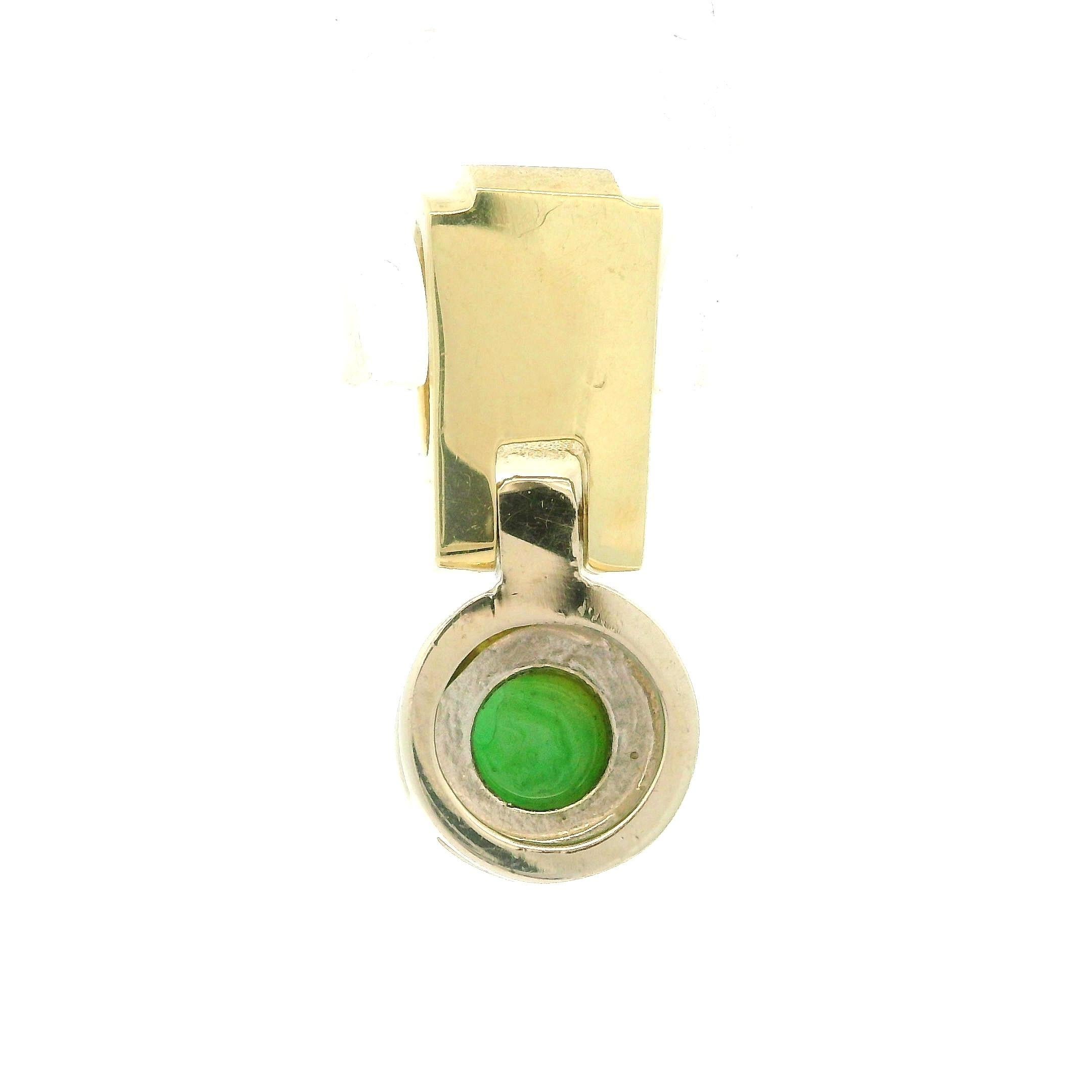 14k Yellow & White Gold Green Jade w/ 0.07ctw Diamond Dangle Drop Pendant In Excellent Condition For Sale In Montclair, NJ