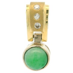 14k Yellow & White Gold Green Jade w/ 0.07ctw Diamond Dangle Drop Pendant