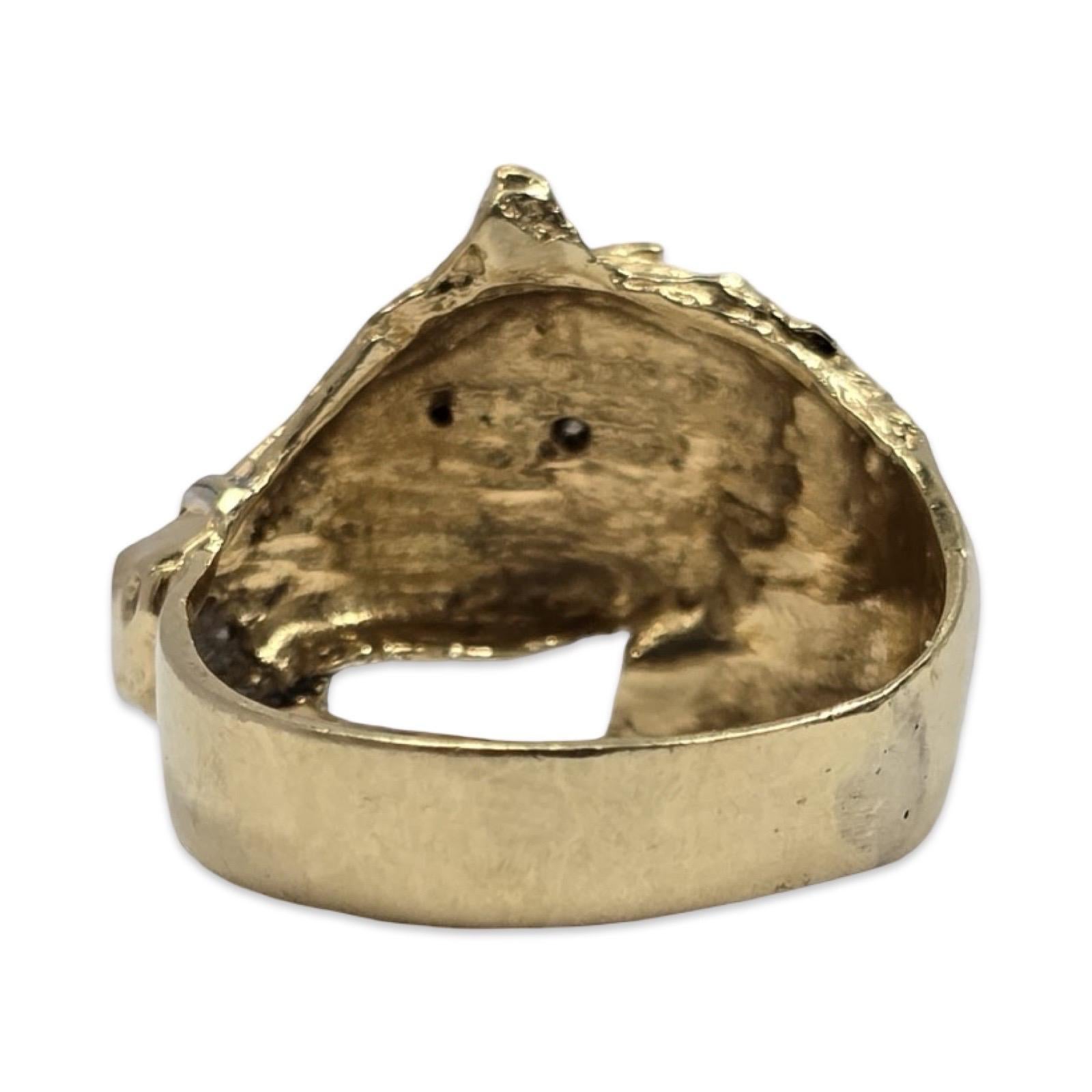 da uomo o donna Anello equestre con testa di cavallo in oro giallo e bianco 14K in vendita