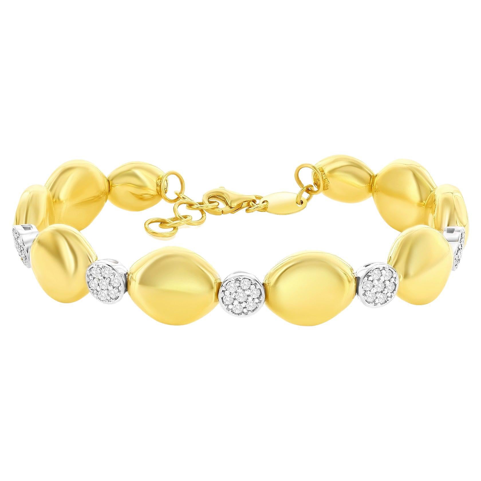 14K Yellow/White Gold Italian Diamond Bangle For Sale