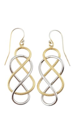14K Gelb & Weißgold Knoten geflochtene Tropfen Ohrringe #18169