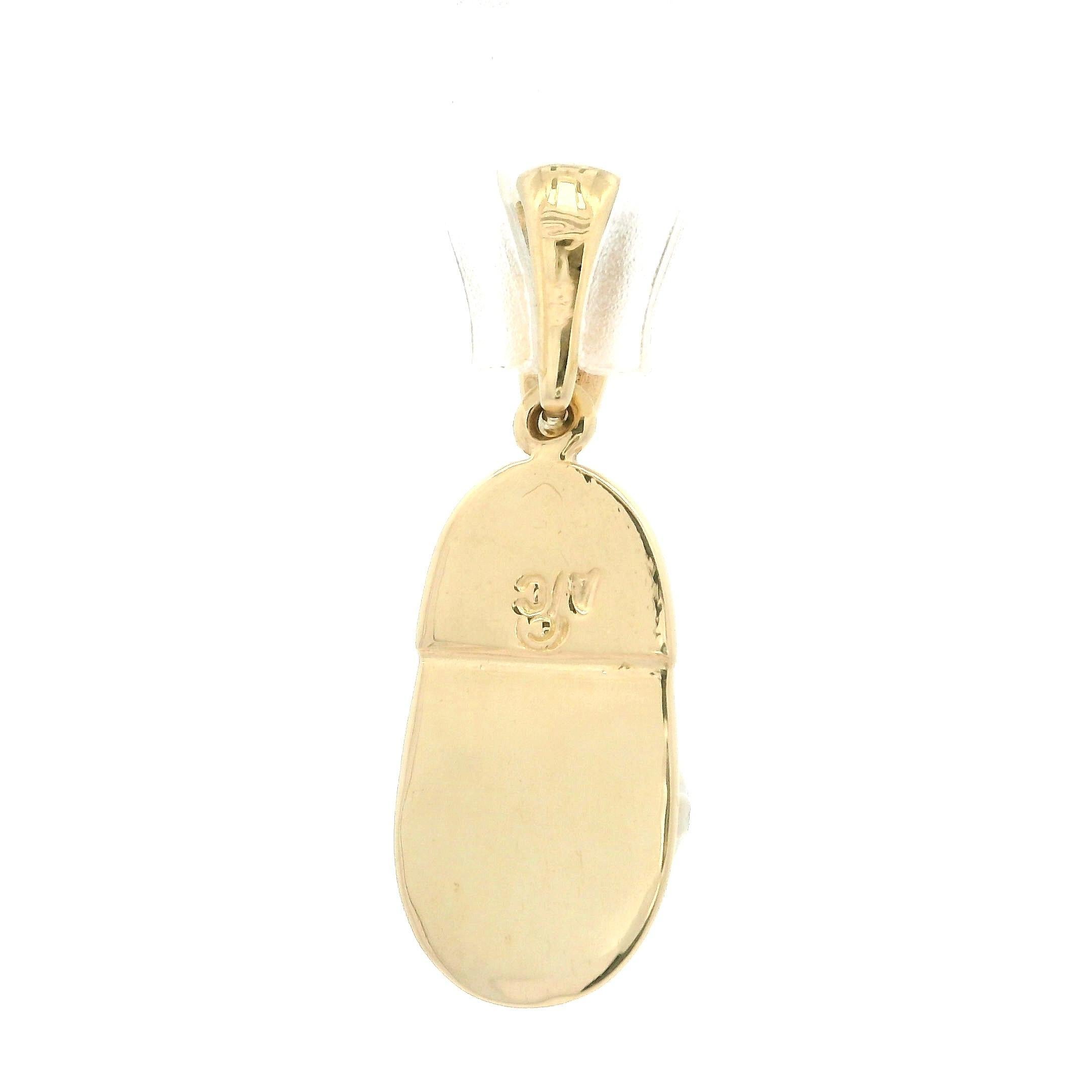 Ciondolo a forma di scarpetta portafortuna in oro giallo e bianco 14k con fiocco di diamanti da 0,02 ct. in vendita 2