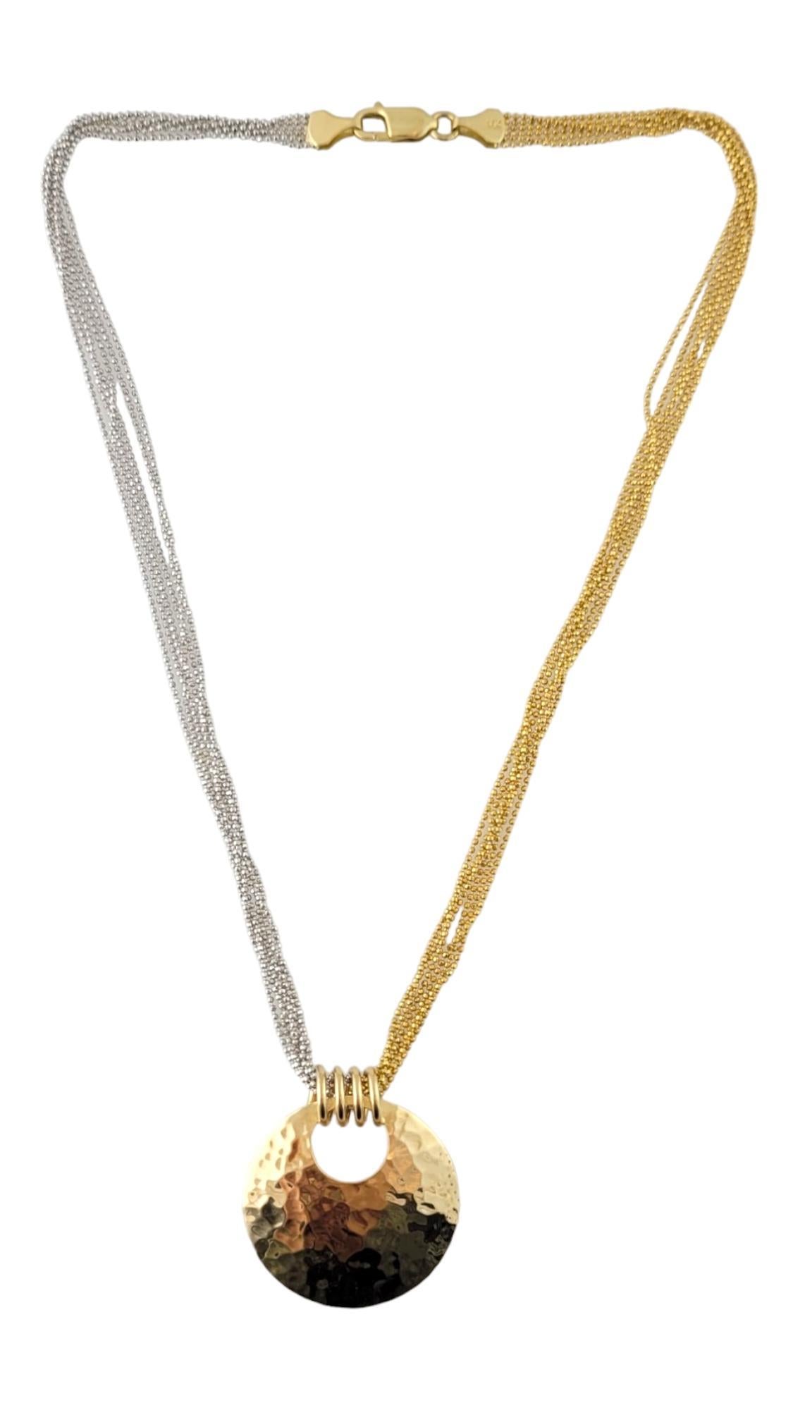 14K Yellow & White Gold Multi Chain Hammered Pendant Necklace #17341 In Good Condition For Sale In Washington Depot, CT