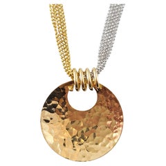 Collier pendentif martelé à plusieurs chaînes en or jaune et blanc 14 carats #17341