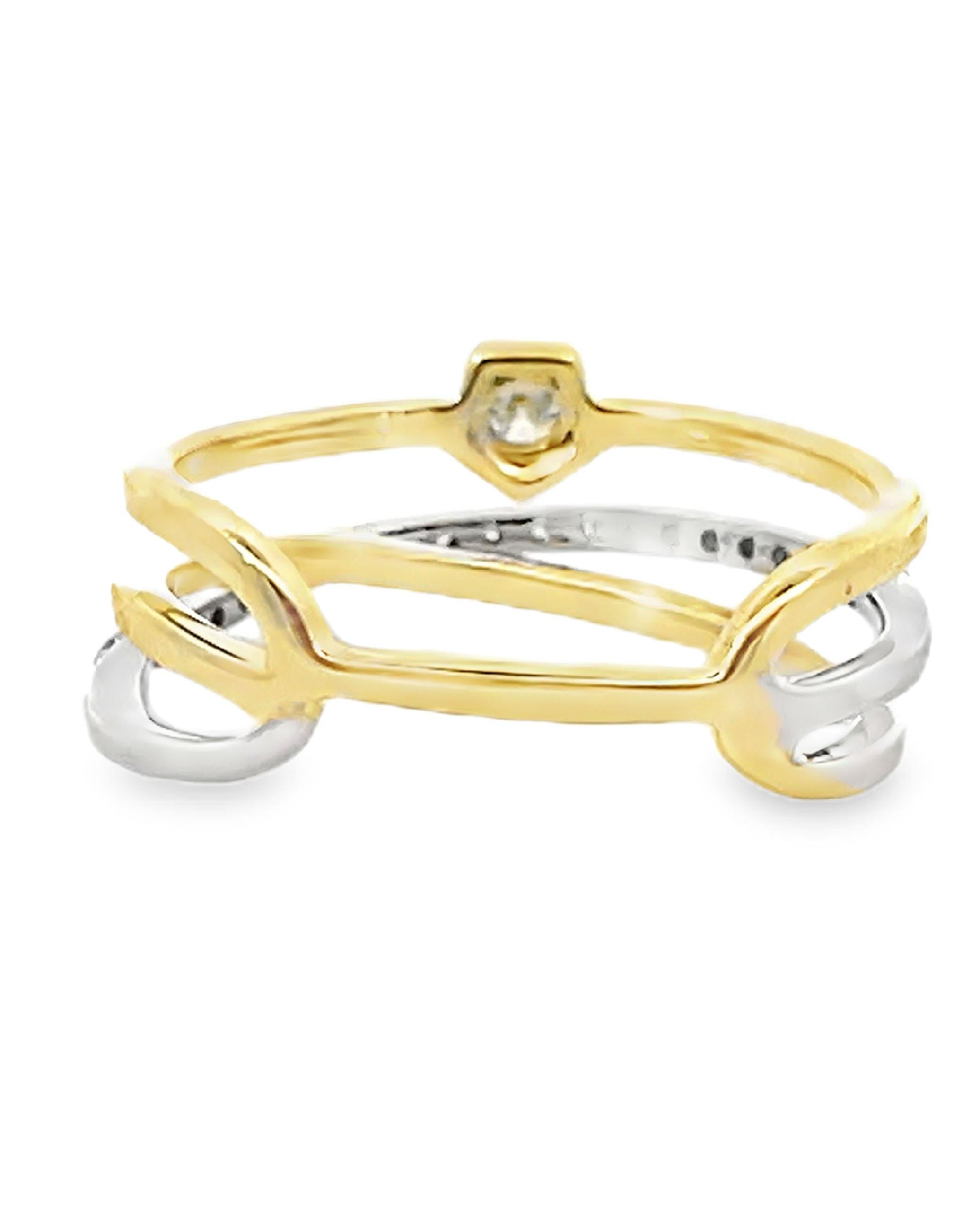 Contemporain Bague en or jaune et blanc 14K à plusieurs rangs de diamants tissés 0,24 carats en vente