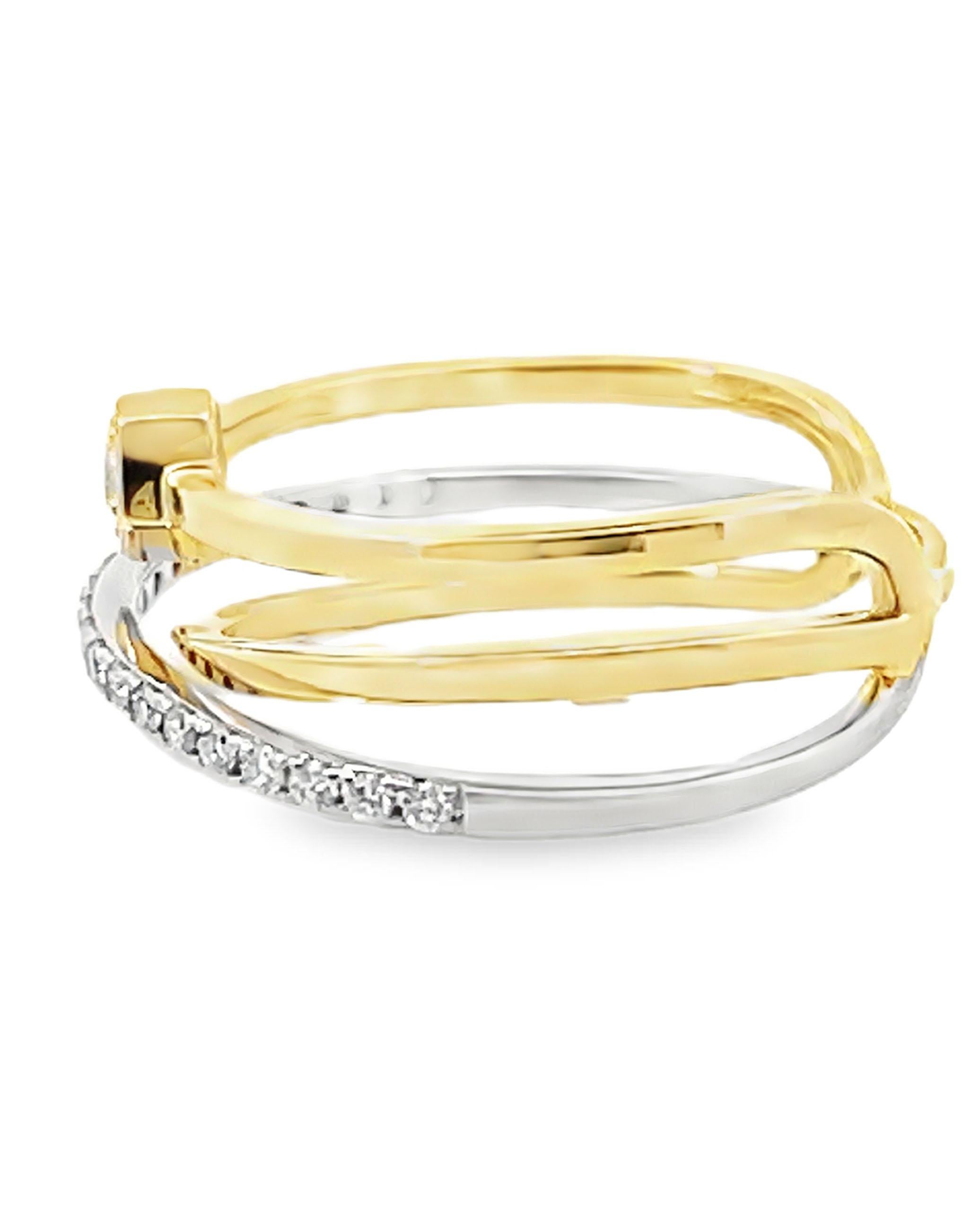 Bague en or jaune et blanc 14K à plusieurs rangs de diamants tissés 0,24 carats Pour femmes en vente