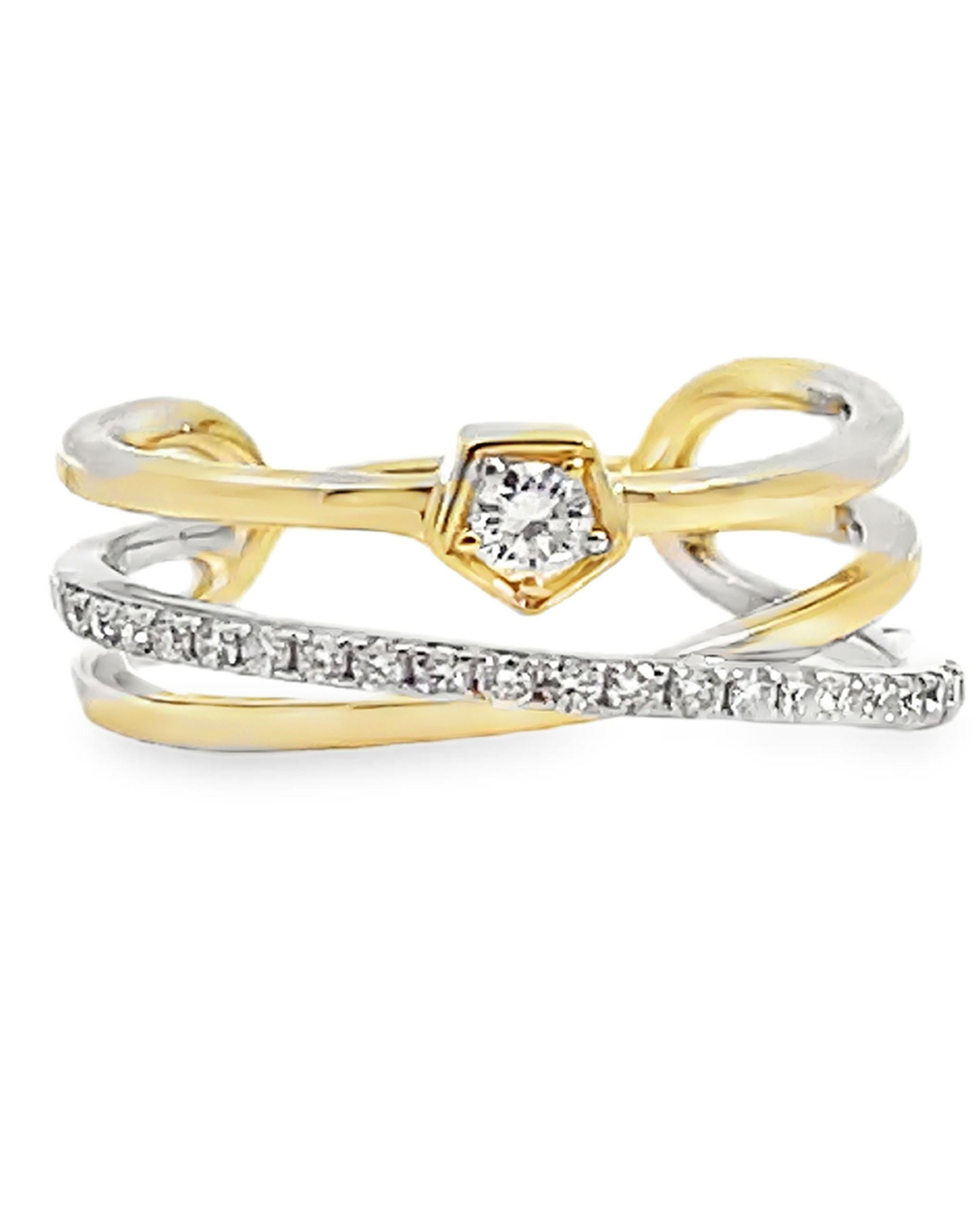 Bague en or jaune et blanc 14K à plusieurs rangs de diamants tissés 0,24 carats en vente 1