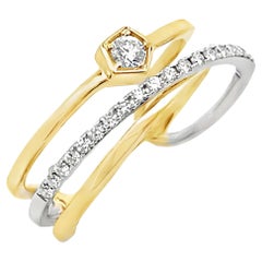 14K Yellow & White Gold Multi Row Woven Natural Diamond Ring 0.24 Carats