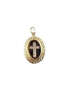 14K Yellow & White Gold Oval Framed Cross Pendant #22002