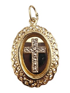14K Yellow & White Gold Oval Framed Cross Pendant #22002