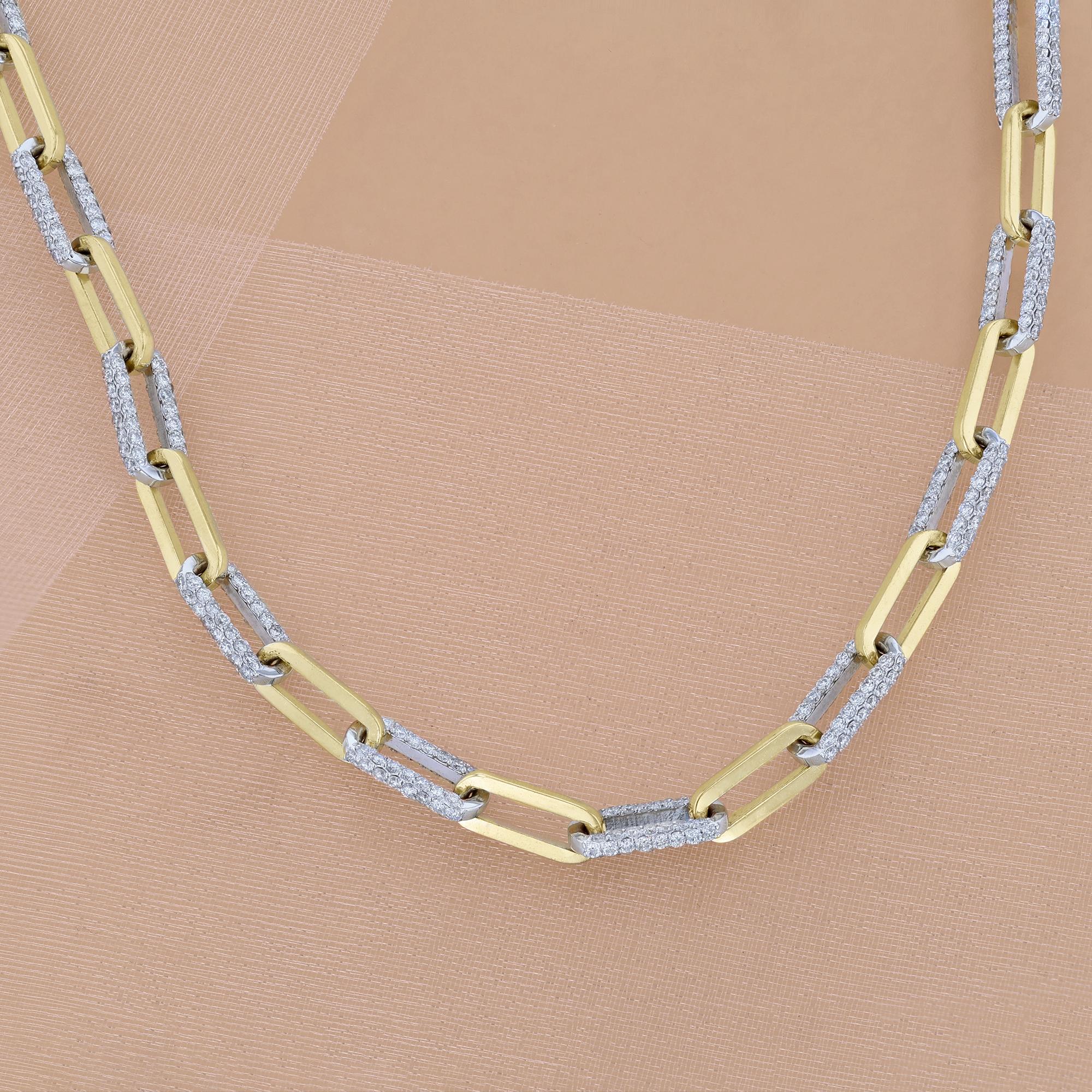Taille ronde Collier à clip en or jaune et blanc 14 carats avec diamants de 7,80 carats en vente