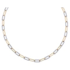 14K Yellow & White Gold Paper Clip Chain Diamond Necklace, 7.80 Carat