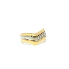 14k Yellow & White Gold Pave Diamond 3 Row Chevron Style Zigzag Band Ring