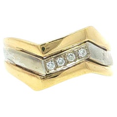 14k Yellow & White Gold Pave Diamond 3 Row Chevron Style Zigzag Band Ring