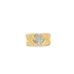 Anello a fascia larga in oro giallo e bianco 14k con diamanti a doppia finitura