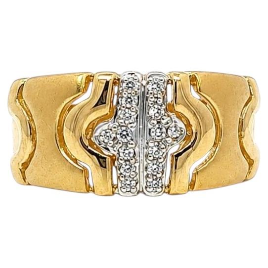 Anillo de oro amarillo y blanco de 14 quilates con diamantes pavé de doble acabado y banda ancha