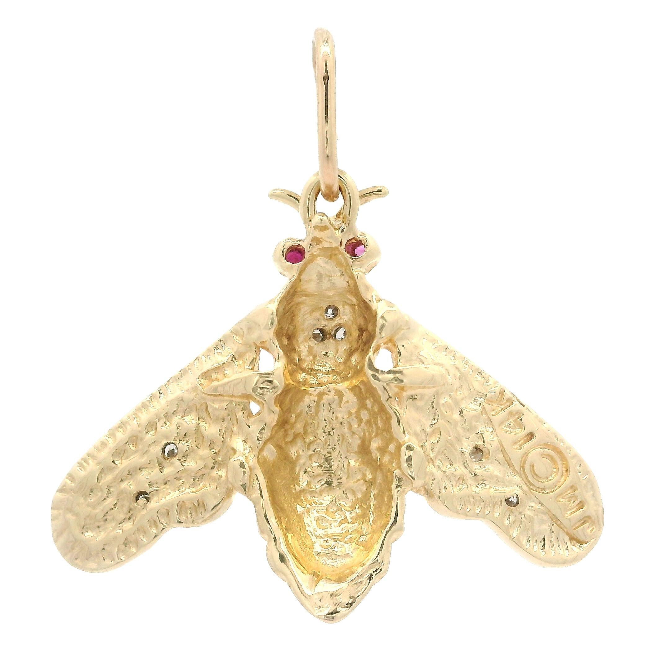 De las mujeres Colgante de oro amarillo y blanco de 14k con detalle de diamantes y rubíes redondos Polilla abejorro en venta