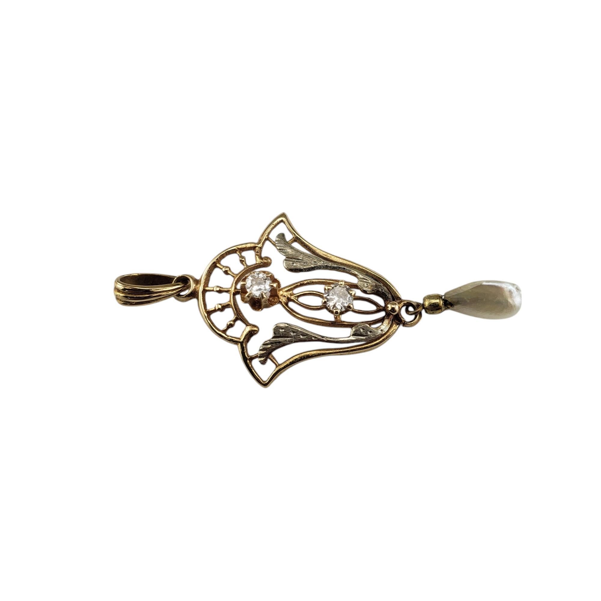 Taglio brillante Ciondolo in oro giallo e bianco 14K con perle e diamanti #19432 in vendita