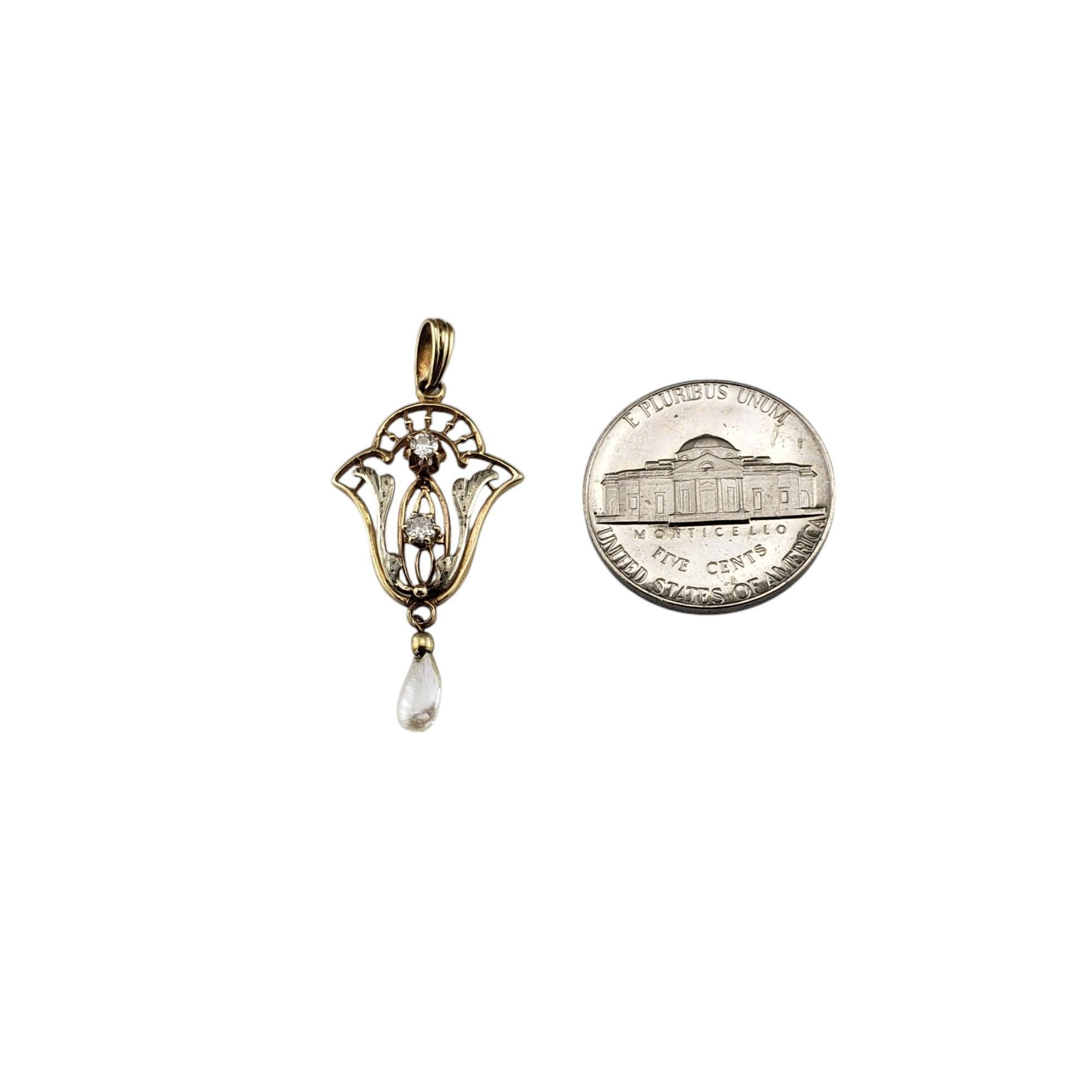 Ciondolo in oro giallo e bianco 14K con perle e diamanti #19432 in vendita 1