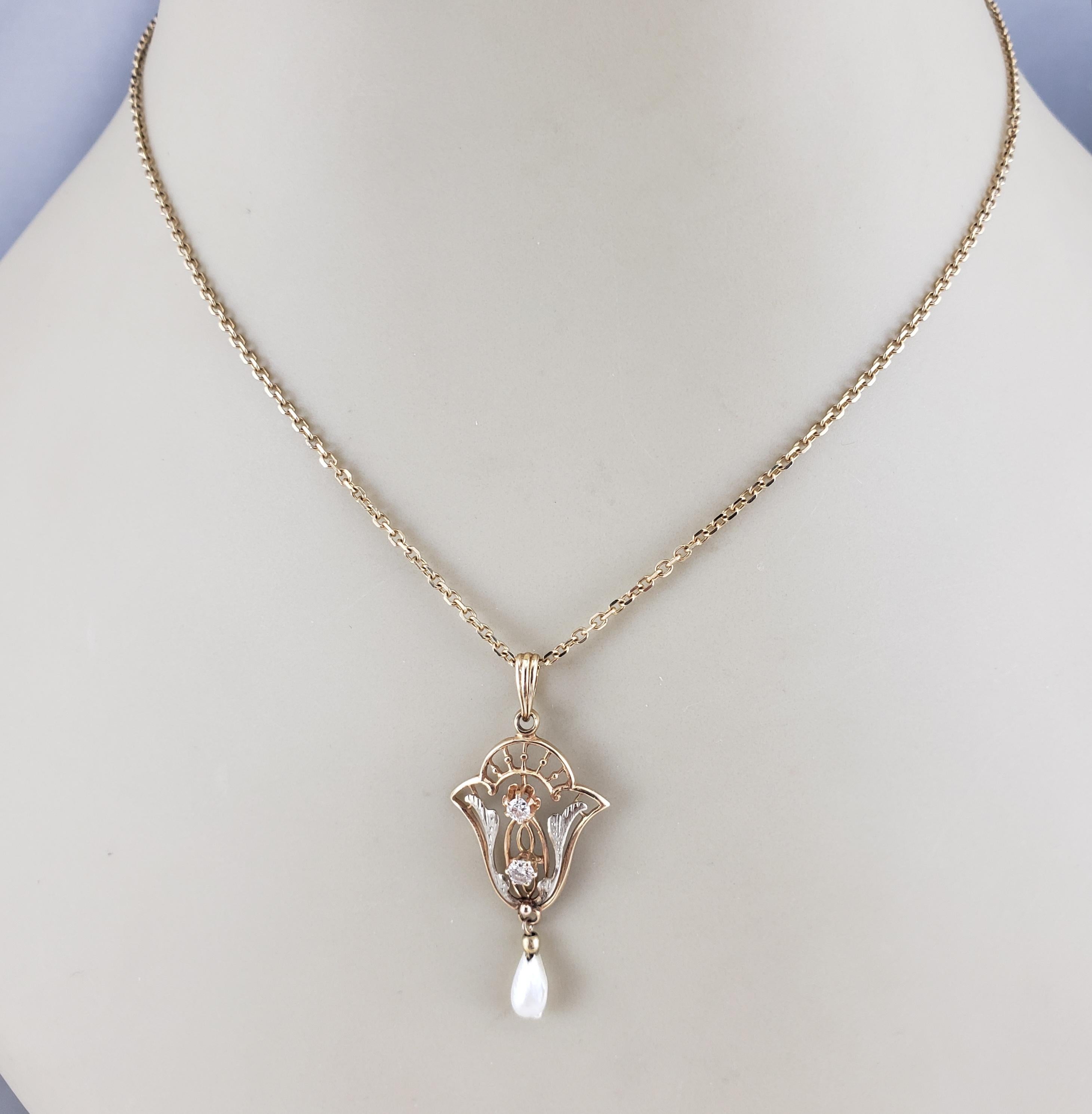 Ciondolo in oro giallo e bianco 14K con perle e diamanti #19432 in vendita 2