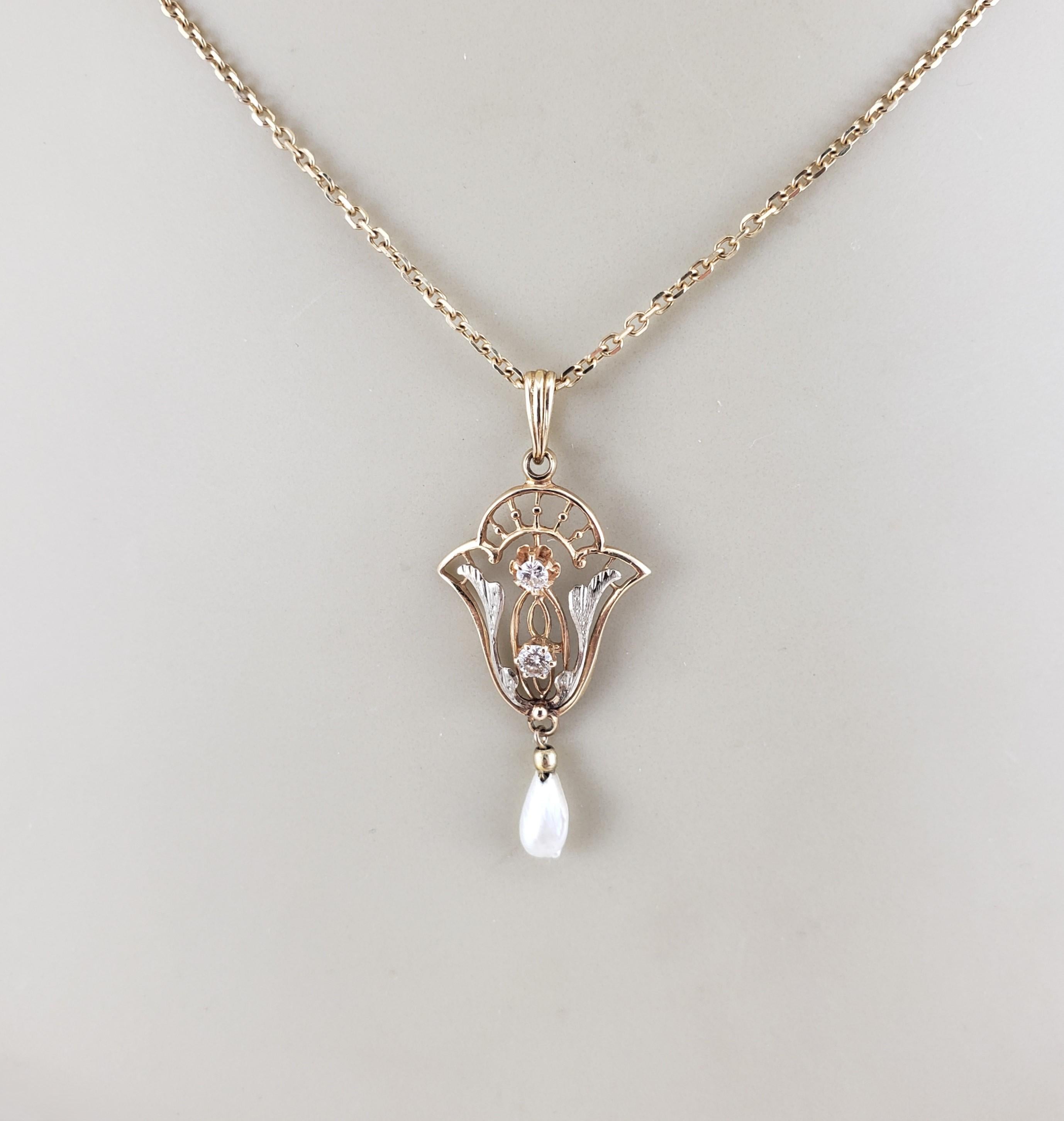 Ciondolo in oro giallo e bianco 14K con perle e diamanti #19432 in vendita 3