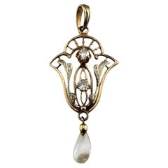14K Yellow & White Gold Seed Pearl and Diamond Pendant #19432