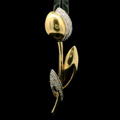 14k Yellow & White Gold Single Cut Diamond Polished Tulip Pin Brooch
