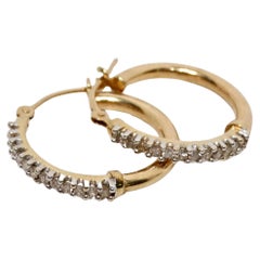 14k Yellow & White Gold Small Hoop Earrings With Diamonds