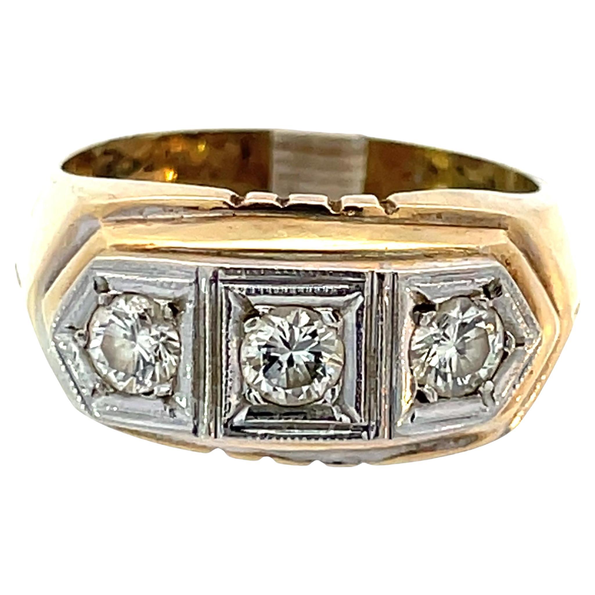 Vintage 14K Yellow and White Gold Three-Stone Diamond Ring, 0.60ct