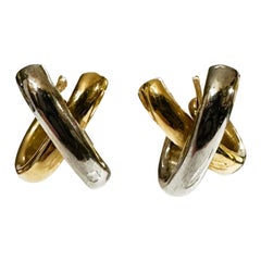 Boucles d'oreilles croisées en or jaune et blanc 14k