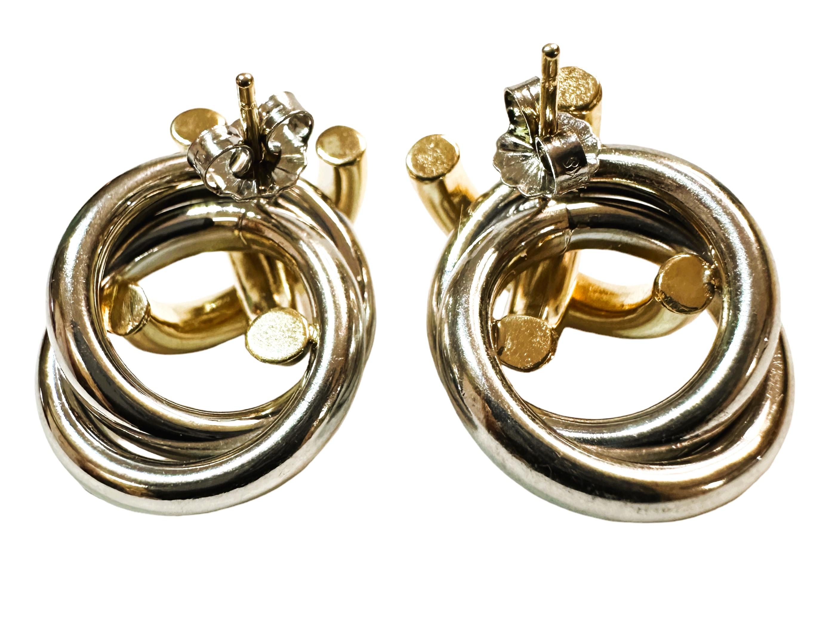 14k Gelb & Weißgold Zweifarbige Crossover Post Ohrringe - Israel Damen im Angebot