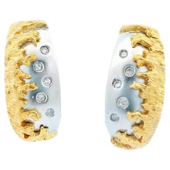 14k Yellow & White Gold Two Tone Diamond Huggie Earrings