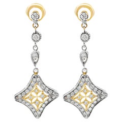 Orecchini a goccia in oro giallo e bianco 14k a forma di diamante bicolore 0,75 carati di diamanti