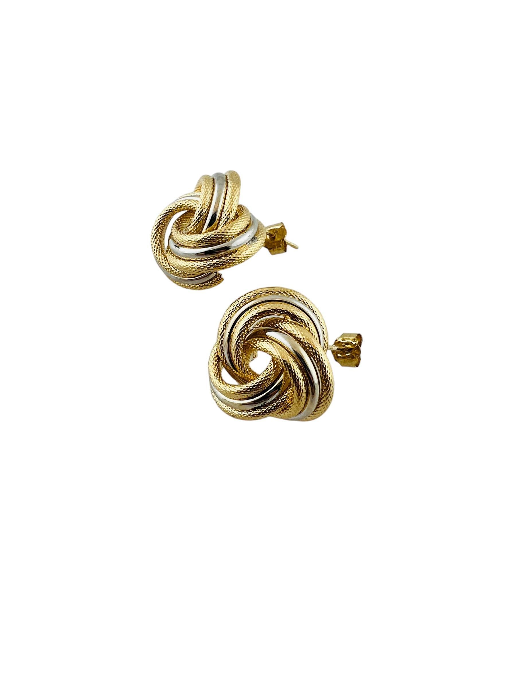 14K Yellow & White Gold Two Tone Knot Earrings #15935 For Sale 1