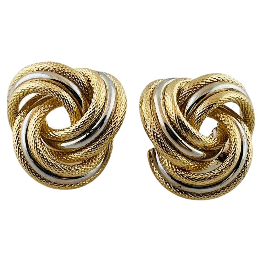 14K Yellow & White Gold Two Tone Knot Earrings #15935 For Sale
