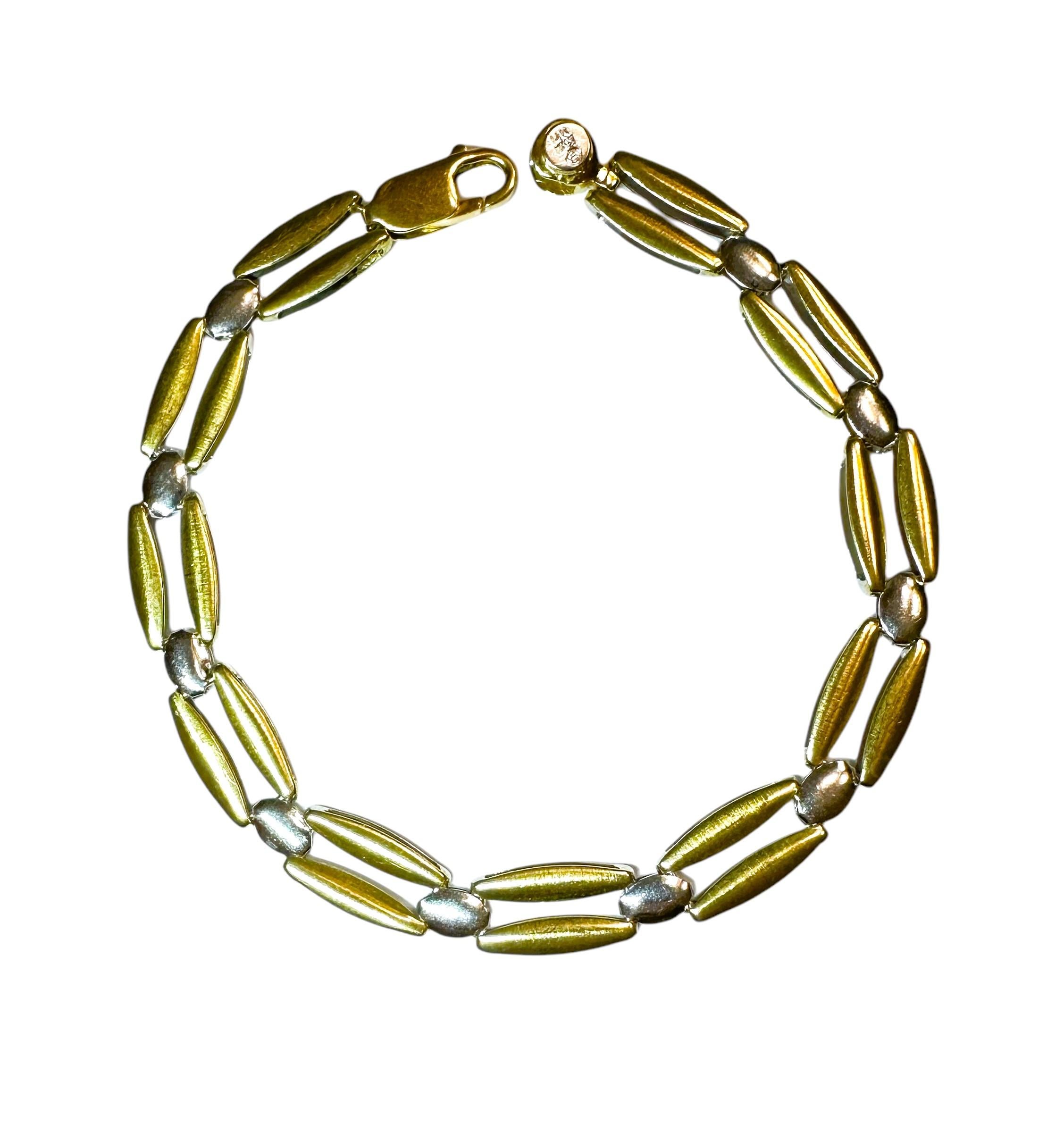 14k Yellow & White Gold Two-Tone Reversible Italian Bracelet For Sale 1