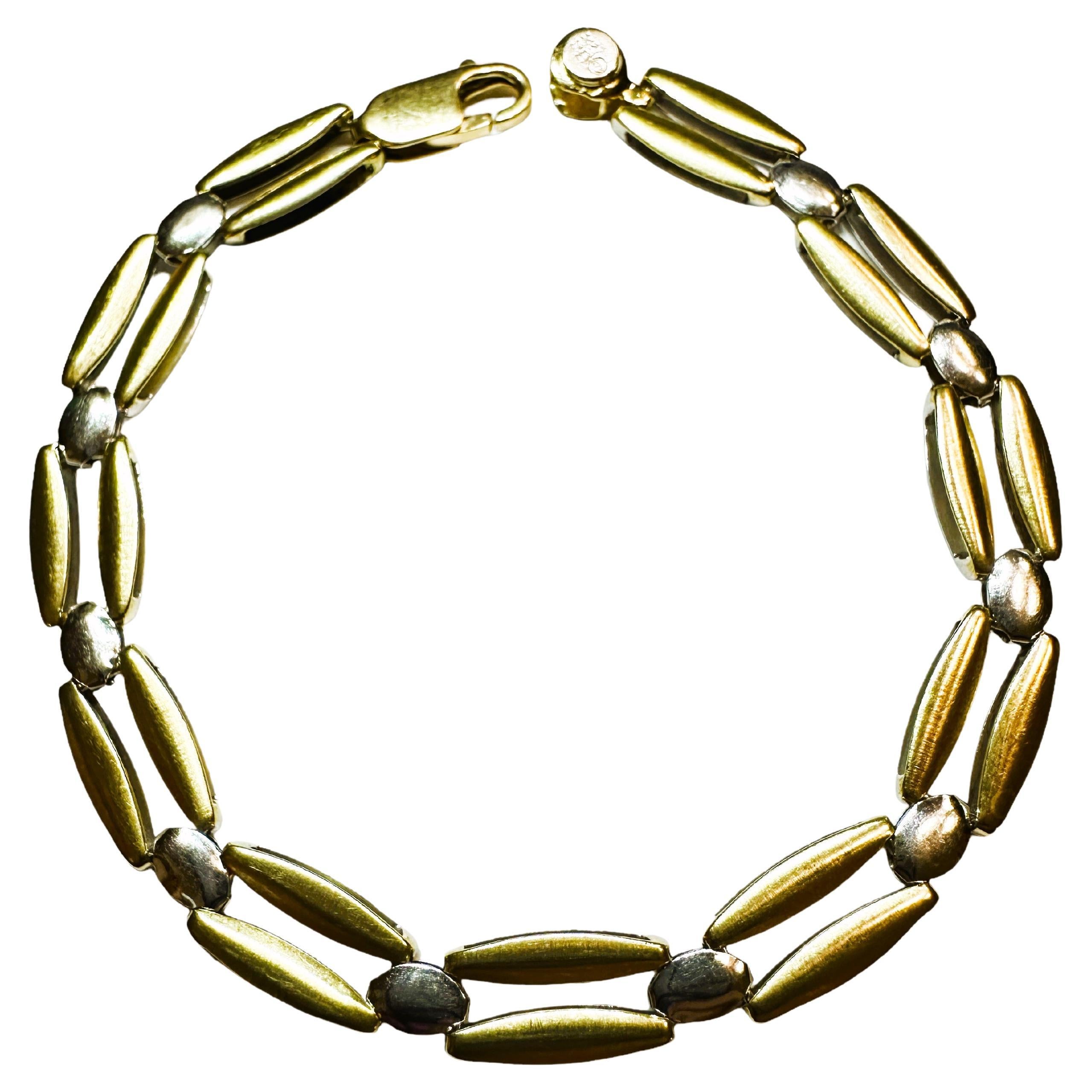 Bracelet italien réversible en or jaune et blanc 14k en vente
