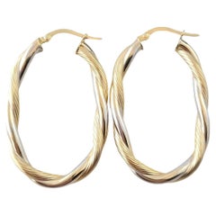 14K Yellow & White Gold Two Toned Twisted Oval Hoop Earrings #16873