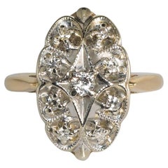 Anillo en racimo de diamantes vintage de oro amarillo y blanco de 14 quilates 0,25 ct