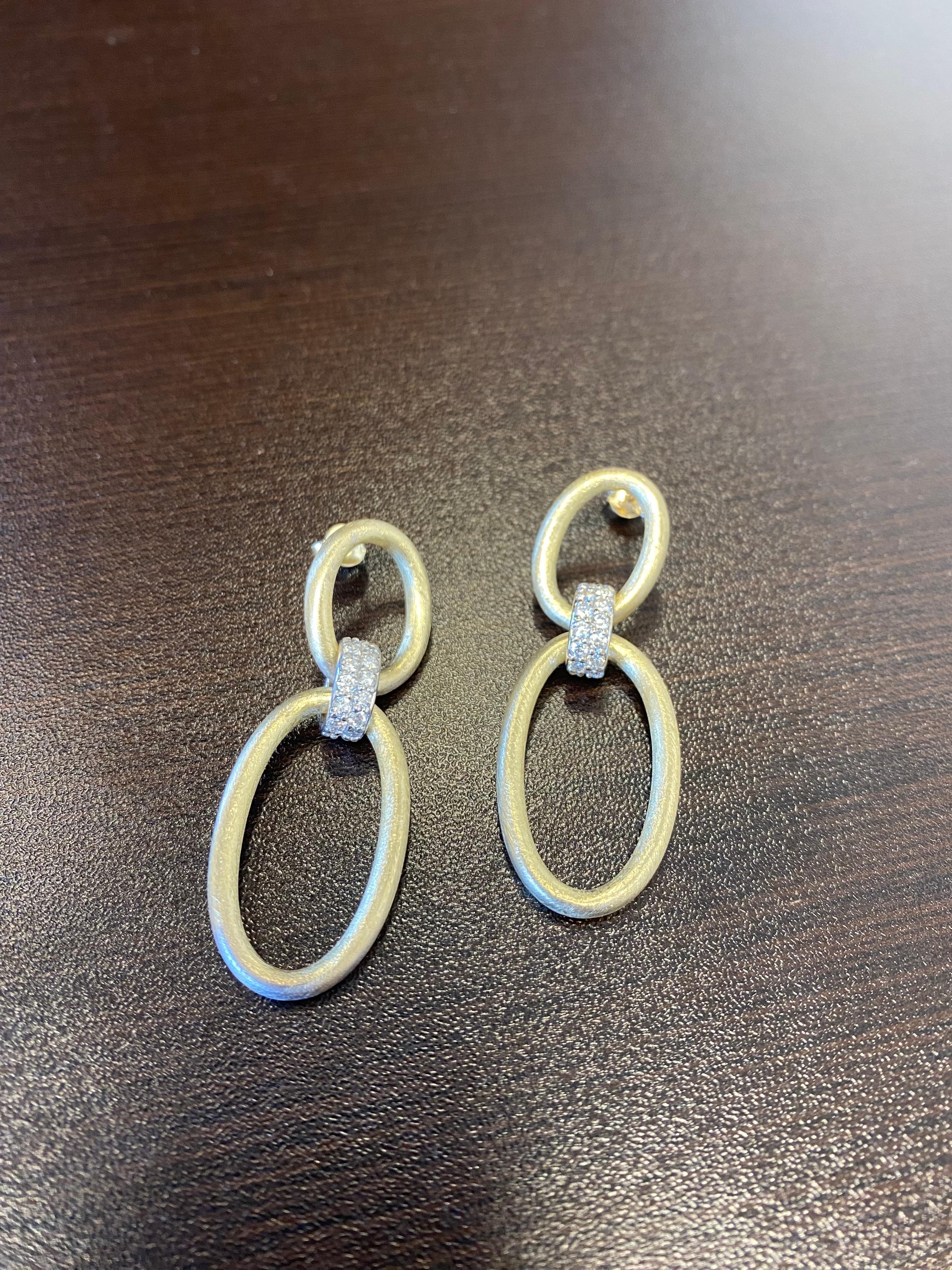 Modern 14K Yellow/White Italian Earrings 1.50 Carats