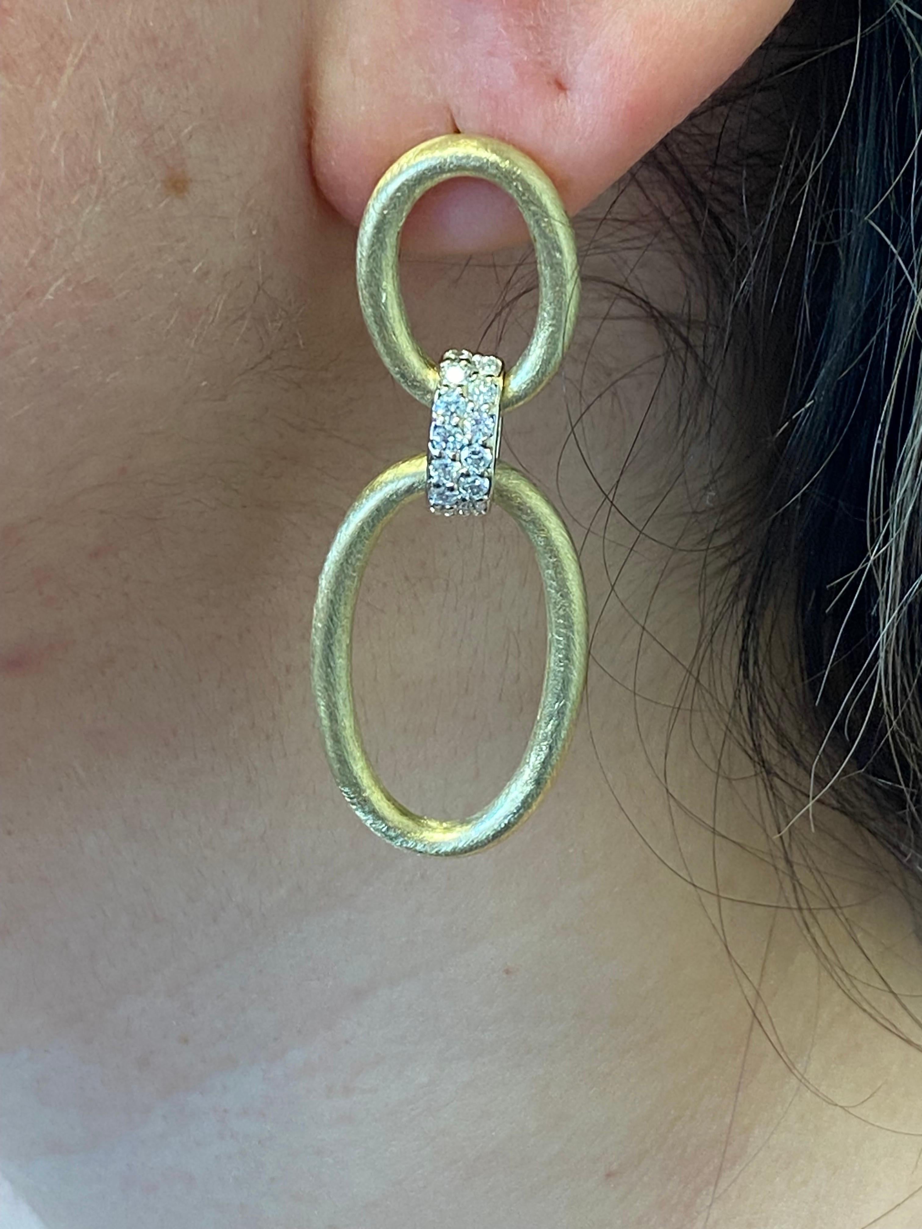 14K Yellow/White Italian Earrings 1.50 Carats In New Condition For Sale In Great Neck, NY