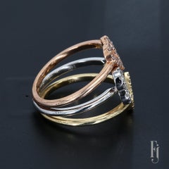 14k Yellow, White, Rose Gold & Diamond Stackable Heart Rings - Size 6.5