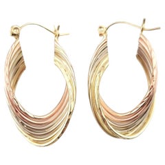 14K Yellow, White & Rose Gold Tri-Colored Cross Over Hoop Earrings #16187
