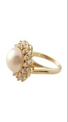 14K YellowGold Cultured Mabe Pearl/Diamond Ring Size 8.25 #15081