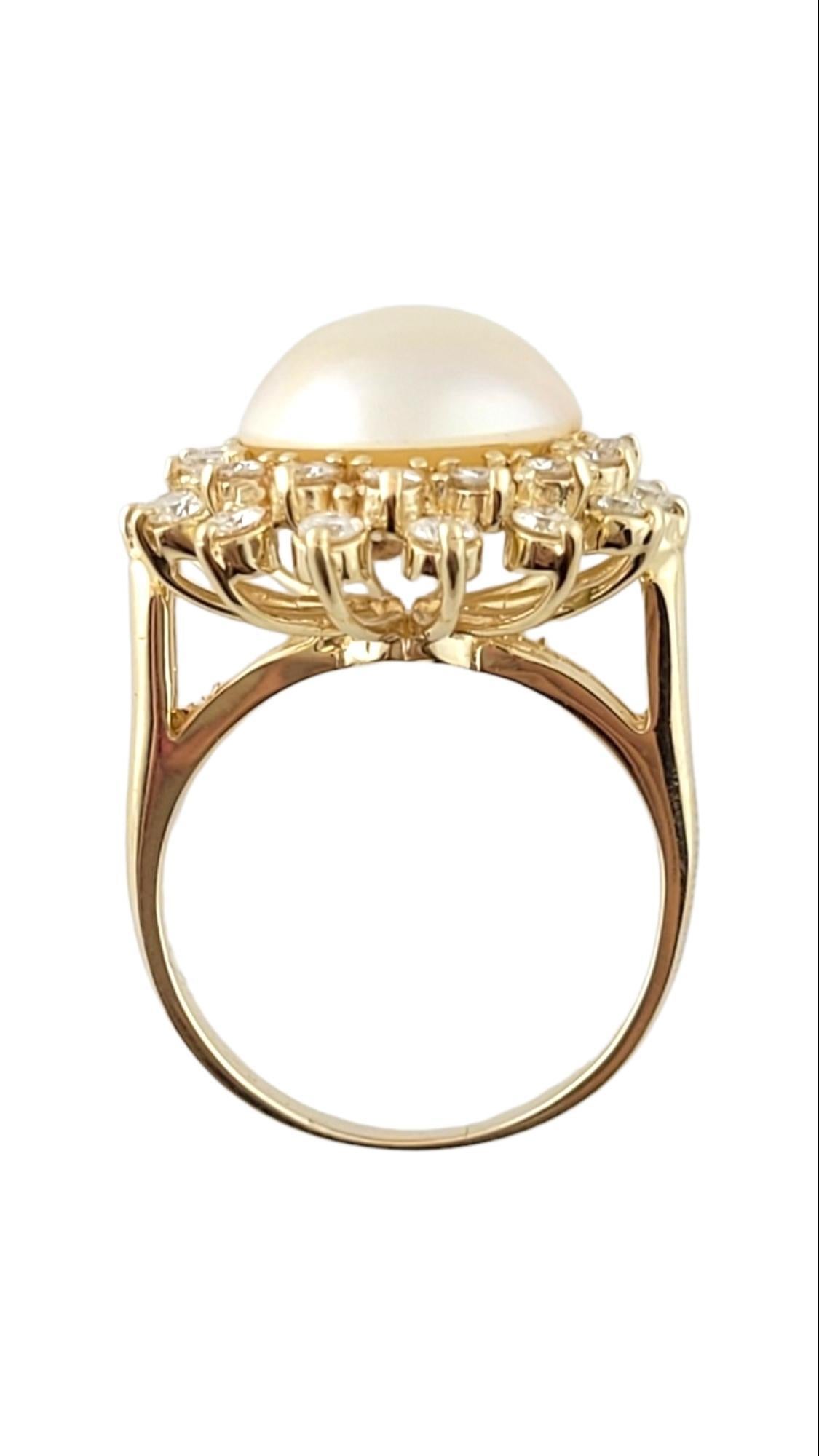 14K YellowGold Cultured Mabe Pearl/Diamond Ring Size 8.25 #15081 In Good Condition For Sale In Washington Depot, CT