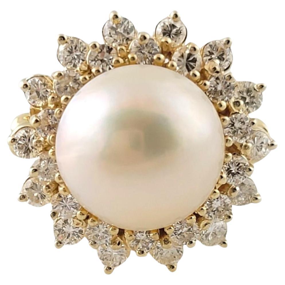 14K Gelbgold Zucht-Mabe Perle/Diamant-Ring Größe 8,25 #15081