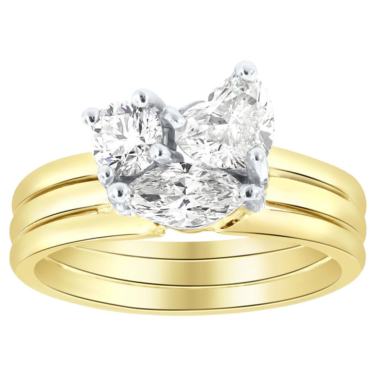 14K Yello& White Gold Mix Shapes GIA Certified Designer Diamond Ring 1.25 CT. TW