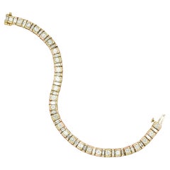 14K YG Alternating Round Brilliant and Baguette Diamond Tennis Bracelet