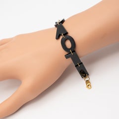 14K YG Carved Onyx I Love You Link Bracelet