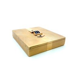 14K YG Cigarette Box with 0.14 Carat Diamonds & 2.98 Carat Sapphire 123.9g